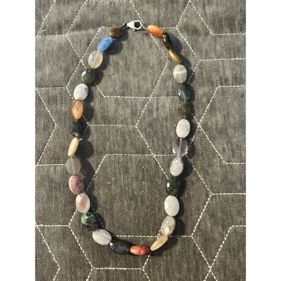 Faceted Multi Gemstone 925 Sterling Silver Jewelry Necklace Chain 16" - Picture 5 of 5